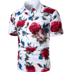New OUKU Kentucky Derby Men's Floral Button Up Shirt Hawaiian Polo Shirts Golf Shirt Short Sleeve Polo Shirts Collared Shirts Casual Beach Wear Vacation Wear Tropical Wear Party Outfits Buttons 3D Print White