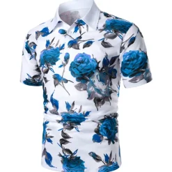 New OUKU Kentucky Derby Men's Floral Button Up Shirt Hawaiian Polo Shirts Golf Shirt Short Sleeve Polo Shirts Collared Shirts Casual Beach Wear Vacation Wear Tropical Wear Party Outfits Buttons 3D Print White