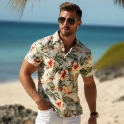 Sale OUKU Kentucky Derby Men's Floral Hawaiian Polo Shirts Golf Shirt Short Sleeve Polo Shirts Collared Shirts Casual Beach Wear Vacation Wear Tropical Wear Party Outfits Buttons 3D Print Autumn / Fall White