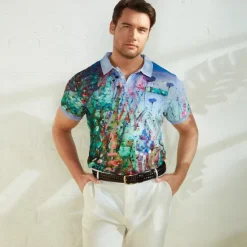 Outlet OUKU Kentucky Derby Men's Graphic Prints Waffle Polo Shirts Polo Shirts Lapel Polo Short Sleeve Polo Shirts Turndown Fashion Designer Casual Outdoor Street Casual Daily Print Summer Spring Blue-Green Blue