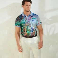 Outlet OUKU Kentucky Derby Men's Graphic Prints Waffle Polo Shirts Polo Shirts Lapel Polo Short Sleeve Polo Shirts Turndown Fashion Designer Casual Outdoor Street Casual Daily Print Summer Spring Blue-Green Blue