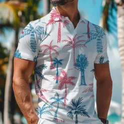 Best OUKU Kentucky Derby Men's Hawaiian Polo Shirts Golf Shirt Short Sleeve Polo Shirts Collared Shirts Beach Wear Vacation Wear Tropical Wear Party Outfits Buttons 3D Print Spring & Summer White Yellow Red