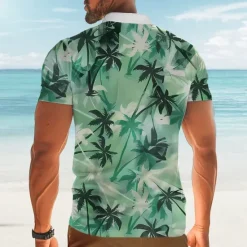 Hot OUKU Kentucky Derby Men's Hawaiian Polo Shirts Golf Shirt Short Sleeve Polo Shirts Collared Shirts Beach Wear Vacation Wear Tropical Wear Party Outfits Buttons 3D Print Spring & Summer Green