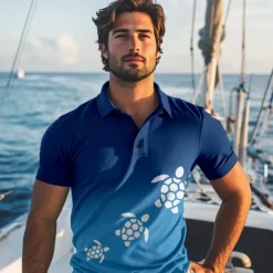 Best OUKU Kentucky Derby Men's Ombre Turtle Polo Short Sleeve Polo Shirts Collared Shirts Casual Resort Vacation Wear 3D Print Summer Spring Fall White Blue Dark Blue