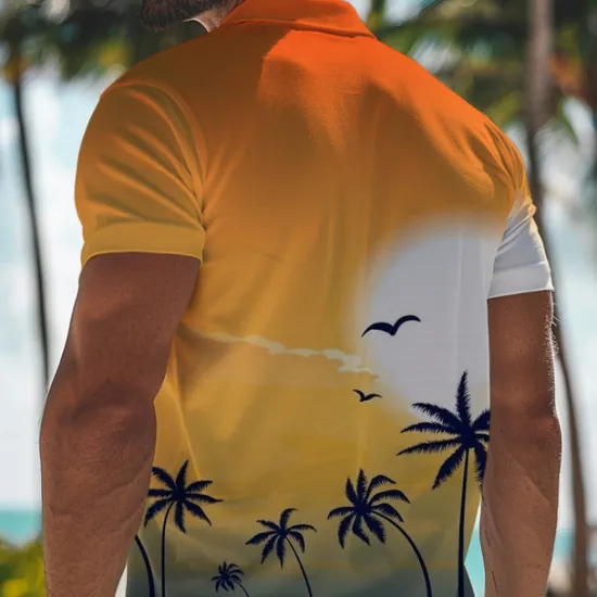 Discount OUKU Kentucky Derby Men's Palm Tree Hawaiian Polo Shirts Golf Shirt Short Sleeve Polo Shirts Collared Shirts Beach Wear Vacation Wear Tropical Wear Party Outfits Buttons 3D Print Spring & Summer Yellow