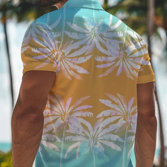 Discount OUKU Kentucky Derby Men's Palm Tree Hawaiian Polo Shirts Golf Shirt Short Sleeve Polo Shirts Collared Shirts Beach Wear Vacation Wear Tropical Wear Party Outfits Buttons 3D Print Spring & Summer Pink Blue