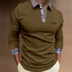 New OUKU Kentucky Derby Men's Plaid Polo Shirts Golf Shirt Long Sleeve Polo Shirts Collared Shirts Business Casual WorkWear Formal Wear Festival Wear Buttons 3D Print Fall & Winter White Blue Brown