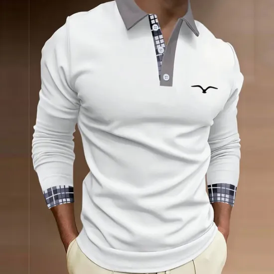 New OUKU Kentucky Derby Men's Plaid Polo Shirts Golf Shirt Long Sleeve Polo Shirts Collared Shirts Business Casual WorkWear Formal Wear Festival Wear Buttons 3D Print Fall & Winter White Blue Brown