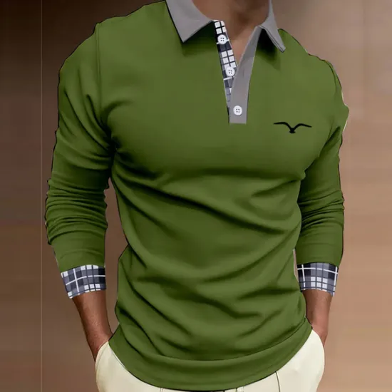 New OUKU Kentucky Derby Men's Plaid Polo Shirts Golf Shirt Long Sleeve Polo Shirts Collared Shirts Business Casual WorkWear Formal Wear Festival Wear Buttons 3D Print Fall & Winter White Blue Brown