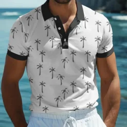 Sale OUKU Kentucky Derby Men's Tropical Flowers Plant Polo Short Sleeve Polo Shirts Collared Shirts Casual School Outdoor Daily Wear Home Wear 3D Print Summer Light Pink Black Blue