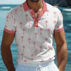 Sale OUKU Kentucky Derby Men's Tropical Flowers Plant Polo Short Sleeve Polo Shirts Collared Shirts Casual School Outdoor Daily Wear Home Wear 3D Print Summer Light Pink Black Blue