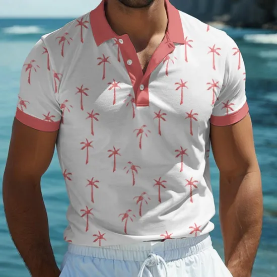 Sale OUKU Kentucky Derby Men's Tropical Flowers Plant Polo Short Sleeve Polo Shirts Collared Shirts Casual School Outdoor Daily Wear Home Wear 3D Print Summer Light Pink Black Blue