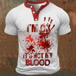 Discount OUKU Letter Graphic Prints Hand Fashion Basic Casual Men's 3D Print Henley Shirt Graphic Tee Vintage Shirt Outdoor Daily Going out T shirt Black White Blue Short Sleeve Henley Shirt Spring & Summer