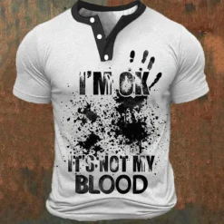 Discount OUKU Letter Graphic Prints Hand Fashion Basic Casual Men's 3D Print Henley Shirt Graphic Tee Vintage Shirt Outdoor Daily Going out T shirt Black White Blue Short Sleeve Henley Shirt Spring & Summer