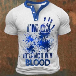 Discount OUKU Letter Graphic Prints Hand Fashion Basic Casual Men's 3D Print Henley Shirt Graphic Tee Vintage Shirt Outdoor Daily Going out T shirt Black White Blue Short Sleeve Henley Shirt Spring & Summer