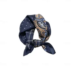 Outlet OUKU Male 100% Silk Square Scarf Outdoor Vacation Office Dark Yellow Black Scarf