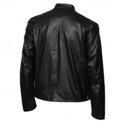 Outlet OUKU Male Faux Leather Jacket Transition Jacket Biker Jacket Casual Daily Travel Pocket All Seasons Solid / Plain Color Leisure Sweet Standing Collar Regular Black Royal Blue Brown Khaki Jacket