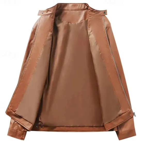 Outlet OUKU Male Faux Leather Jacket Transition Jacket Biker Jacket Casual Daily Travel Pocket All Seasons Solid / Plain Color Leisure Sweet Standing Collar Regular Black Royal Blue Brown Khaki Jacket