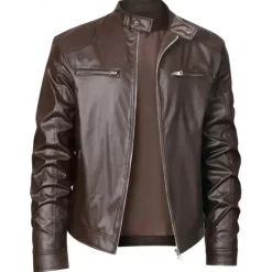 Outlet OUKU Male Faux Leather Jacket Transition Jacket Biker Jacket Casual Daily Travel Pocket All Seasons Solid / Plain Color Leisure Sweet Standing Collar Regular Black Royal Blue Brown Khaki Jacket