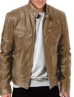 Discount OUKU Male Faux Leather Jacket Transition Jacket Biker Jacket Outdoor clothing Casual Daily Windproof Buttons Fall & Winter Zipper Casual Crew Neck Regular Faux Leather Silver Golden Black White Yellow