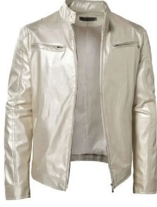 Discount OUKU Male Faux Leather Jacket Transition Jacket Biker Jacket Outdoor clothing Casual Daily Windproof Buttons Fall & Winter Zipper Casual Crew Neck Regular Faux Leather Silver Golden Black White Yellow