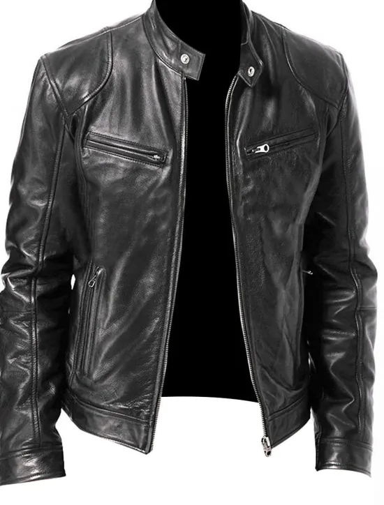Discount OUKU Male Faux Leather Jacket Transition Jacket Biker Jacket Outdoor clothing Casual Daily Windproof Buttons Fall & Winter Zipper Casual Crew Neck Regular Faux Leather Silver Golden Black White Yellow