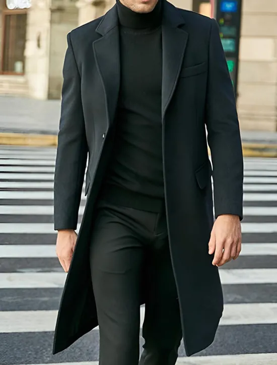 Best OUKU Male Overcoat Coat Trench Coat Daily Wear Buckle Fall & Winter Solid / Plain Color Leisure Lapel Long Camel Black Gray Jacket