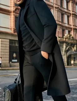 Best OUKU Male Overcoat Coat Trench Coat Daily Wear Buckle Fall & Winter Solid / Plain Color Leisure Lapel Long Camel Black Gray Jacket