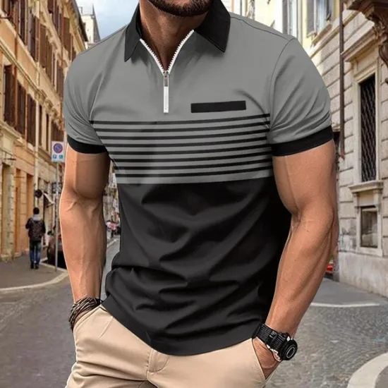Outlet OUKU Male Polo Shirt Knit Polo Casual Date Lapel Short Sleeves Fashion Plaid / Striped / Chevron / Round Printing Knitting Summer Dry-Fit White Pink Red Orange Green Apricot Polo Shirt