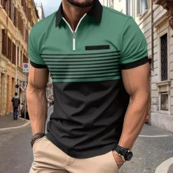 Outlet OUKU Male Polo Shirt Knit Polo Casual Date Lapel Short Sleeves Fashion Plaid / Striped / Chevron / Round Printing Knitting Summer Dry-Fit White Pink Red Orange Green Apricot Polo Shirt