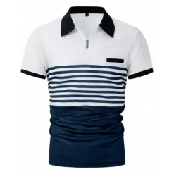 Outlet OUKU Male Polo Shirt Knit Polo Casual Date Lapel Short Sleeves Fashion Plaid / Striped / Chevron / Round Printing Knitting Summer Dry-Fit White Pink Red Orange Green Apricot Polo Shirt