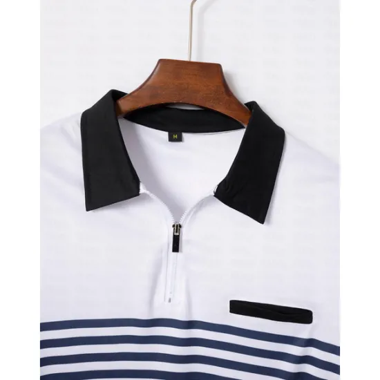 Outlet OUKU Male Polo Shirt Knit Polo Casual Date Lapel Short Sleeves Fashion Plaid / Striped / Chevron / Round Printing Knitting Summer Dry-Fit White Pink Red Orange Green Apricot Polo Shirt