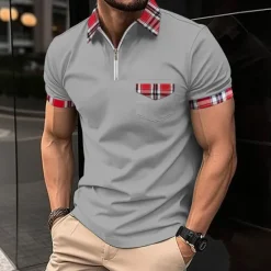 Sale OUKU Male Polo Shirt Knit Polo Casual Date Lapel Short Sleeves Fashion Plaid / Striped / Chevron / Round Solid / Plain Color Knitting Summer Dry-Fit Black White Pink Wine Dark Navy Sky Blue Polo Shirt