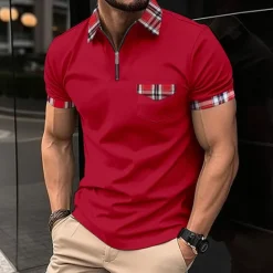 Sale OUKU Male Polo Shirt Knit Polo Casual Date Lapel Short Sleeves Fashion Plaid / Striped / Chevron / Round Solid / Plain Color Knitting Summer Dry-Fit Black White Pink Wine Dark Navy Sky Blue Polo Shirt