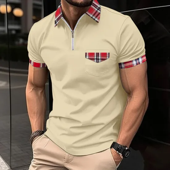Sale OUKU Male Polo Shirt Knit Polo Casual Date Lapel Short Sleeves Fashion Plaid / Striped / Chevron / Round Solid / Plain Color Knitting Summer Dry-Fit Black White Pink Wine Dark Navy Sky Blue Polo Shirt