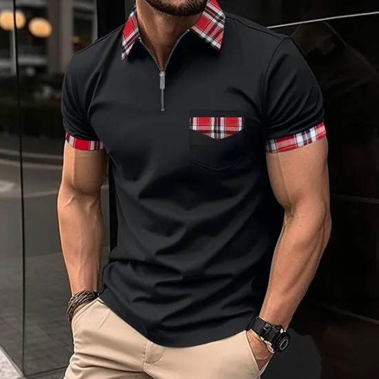 Sale OUKU Male Polo Shirt Knit Polo Casual Date Lapel Short Sleeves Fashion Plaid / Striped / Chevron / Round Solid / Plain Color Knitting Summer Dry-Fit Black White Pink Wine Dark Navy Sky Blue Polo Shirt