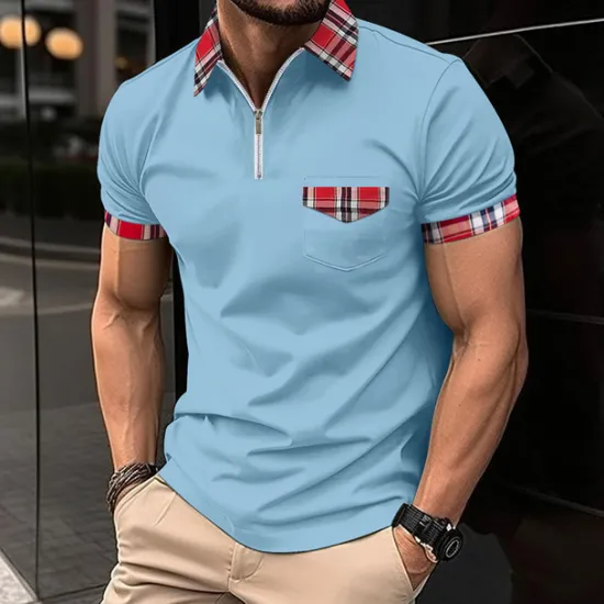 Sale OUKU Male Polo Shirt Knit Polo Casual Date Lapel Short Sleeves Fashion Plaid / Striped / Chevron / Round Solid / Plain Color Knitting Summer Dry-Fit Black White Pink Wine Dark Navy Sky Blue Polo Shirt