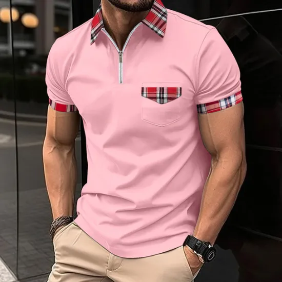 Sale OUKU Male Polo Shirt Knit Polo Casual Date Lapel Short Sleeves Fashion Plaid / Striped / Chevron / Round Solid / Plain Color Knitting Summer Dry-Fit Black White Pink Wine Dark Navy Sky Blue Polo Shirt