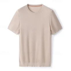 New OUKU Male Silk Cotton Lyocell Blend T-Shirt Short Sleeve Crew Neck Summer Plain Jacquard Elegant Classic Crewneck Minimalist Vacation Home Cotton Black Blue Navy Blue Top Tee for Men