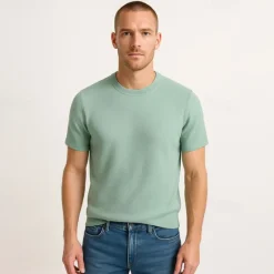 New OUKU Male Silk Cotton Lyocell Blend T-Shirt Short Sleeve Crew Neck Summer Plain Jacquard Elegant Classic Crewneck Minimalist Vacation Home Cotton Black Blue Navy Blue Top Tee for Men