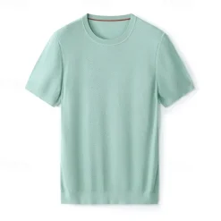 New OUKU Male Silk Cotton Lyocell Blend T-Shirt Short Sleeve Crew Neck Summer Plain Jacquard Elegant Classic Crewneck Minimalist Vacation Home Cotton Black Blue Navy Blue Top Tee for Men