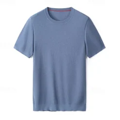 New OUKU Male Silk Cotton Lyocell Blend T-Shirt Short Sleeve Crew Neck Summer Plain Jacquard Elegant Classic Crewneck Minimalist Vacation Home Cotton Black Blue Navy Blue Top Tee for Men