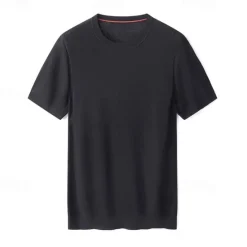 New OUKU Male Silk Cotton Lyocell Blend T-Shirt Short Sleeve Crew Neck Summer Plain Jacquard Elegant Classic Crewneck Minimalist Vacation Home Cotton Black Blue Navy Blue Top Tee for Men