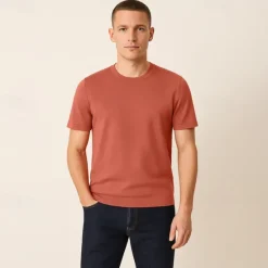 New OUKU Male Silk Cotton Lyocell Blend T-Shirt Short Sleeve Crew Neck Summer Plain Jacquard Elegant Classic Crewneck Minimalist Vacation Home Cotton Black Blue Navy Blue Top Tee for Men