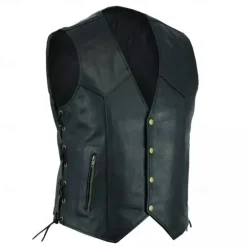 New OUKU Male Vest Gilet Casual Daily Breathability Drawstring Summer Solid / Plain Color Streetwear V Neck Regular Faux Leather Jacket Black