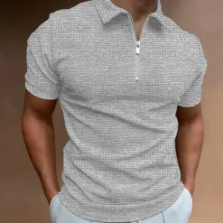 Sale OUKU Male Waffle Polo Shirt Daily Wear Date Turndown Short Sleeves Modern Solid / Plain Color Half Zip Spring & Summer Form Fit Black White Royal Blue Dark Grey Beige Waffle Polo Shirt