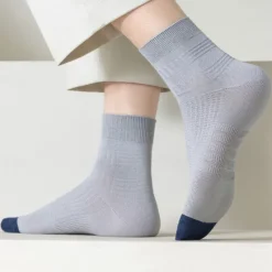 OUKU Men 1 Pair Socks Black White Color Plain Textured School Formal Outdoor Thin Summer Daily Casual