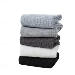 OUKU Men 1 Pair Socks Black White Color Plain Textured School Formal Outdoor Thin Summer Daily Casual