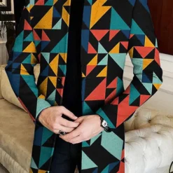 Best OUKU Men Geometric Plaid Overcoat Coat Casual Business Casual Daily 3D Print Buttons Front Pocket Spring Fall Winter Notch Long Sleeve Black Blue Brown