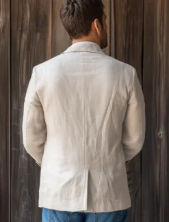 Online OUKU Men Linen Blazer Sport Coat Vacation Casual Fashion Daily Spring & Summer Linen Cotton And Linen Solid Color Comfy Single Breasted Two-button Blazer Beige